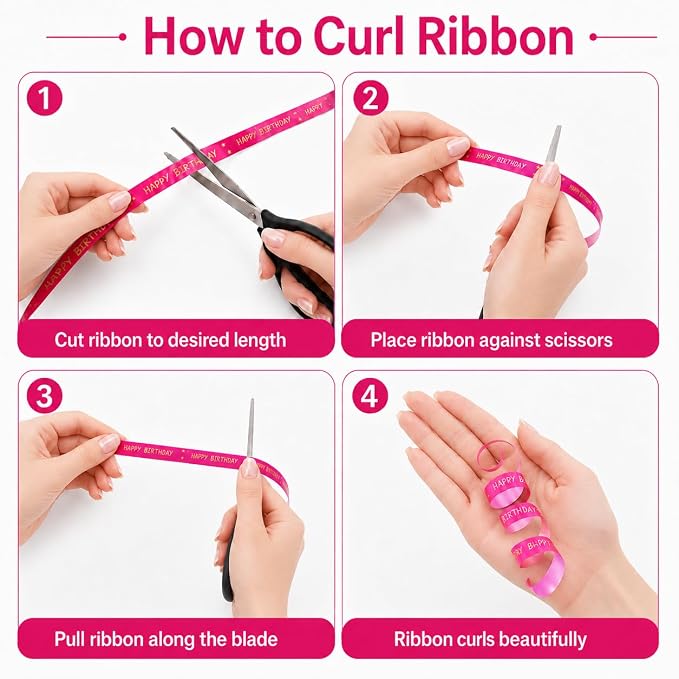 BEISHIDA 250 Yards Pink Happy Birthday Printed Crimped Curling Ribbon Balloon - Image 4