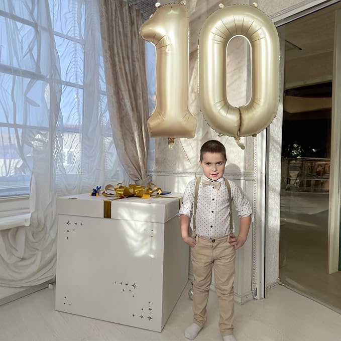 Metallic Gold Number 0 Balloons 40 Inch, Large Champagne Number Balloons 0-9 Set - Image 4