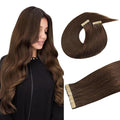 DOORES 40pcs 100g Tape in Human Hair Extensions Chocolate Brown Straight Remy Hair Extensions Natural Hair Extensions Skin Weft 24 Inch