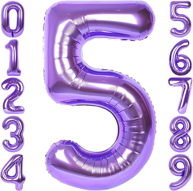 RainbowQ Purple 5 Balloon Number 40 Inch 0-40 Foil Large Balloons | Big Mylar 5 by RainbowQParty