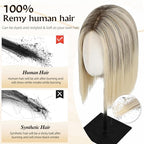 MONO TOP Hair Toppers for Women Human Hair 12 Inch 7"×8" Big Base Partial wig Cover Thinning Hair or Loss No Bangs Top Hair Pieces Natural Wiglets (Ombre Blonde)