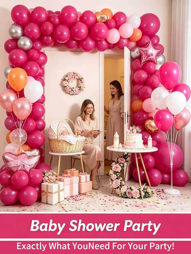 Hot Pink Balloons 12 Inch 60 PCS Magenta Fuchsia Dark Pink Latex Balloons - Image 2
