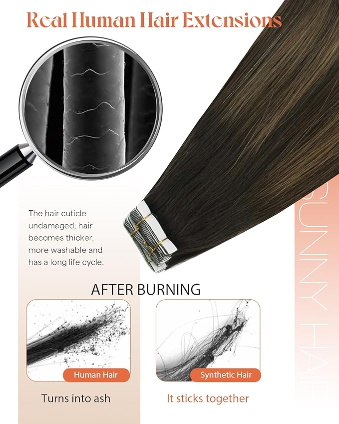 Sunny Hair Brown Tape in Hair Extensions 24 Inch Remy Tape in Extensions Human Hair Balayage Brown Tape ins Human Hair Extensions 20Pcs 50g