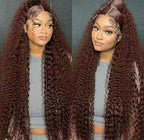 26 Inch Chocolate Brown Deep Wave Lace Front Wigs Human Hair Pre Plucked 200% Density 13x6 HD Lace Frontal Wigs with Baby Hair Deep Curly Wet and Wavy Glueless Wigs for Women (4# Brown, 26 Inch)