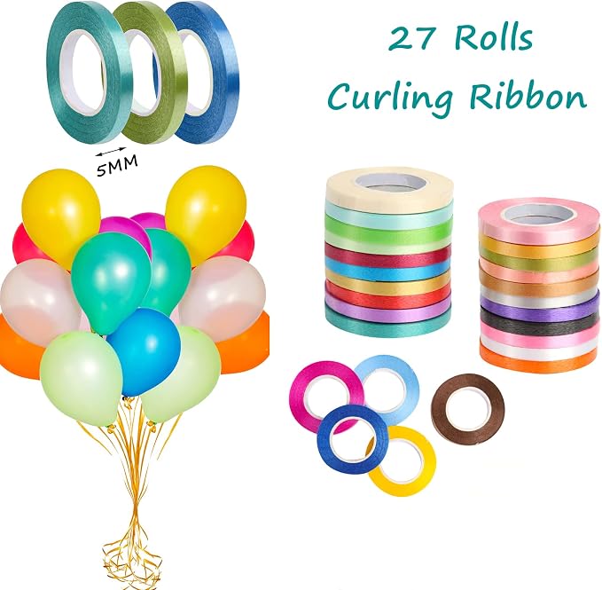 WELTOKE 27 Rolls Curling Ribbon Balloon String Roll Gift Wrapping Ribbon - Image 3