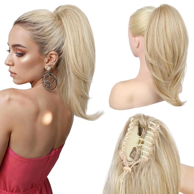 Ponytail Extension – 16” Claw Clip in Ponytail Hair Extensions Natural Soft Synthetic High Pony Tail Hairpieces for Women (Medium Blonde, 16 inch)