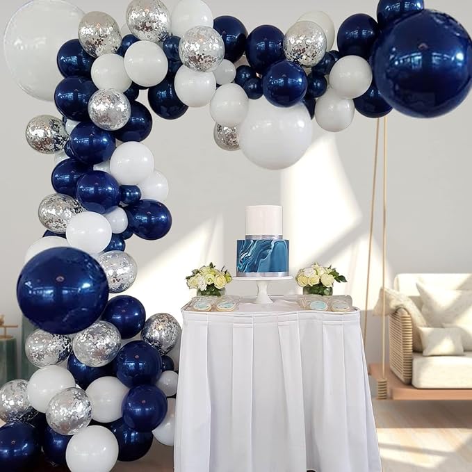 Navy Blue Silver Balloon Garland Kit, 131 Piece Assorted 5 10 12 18in Metallic - Image 2