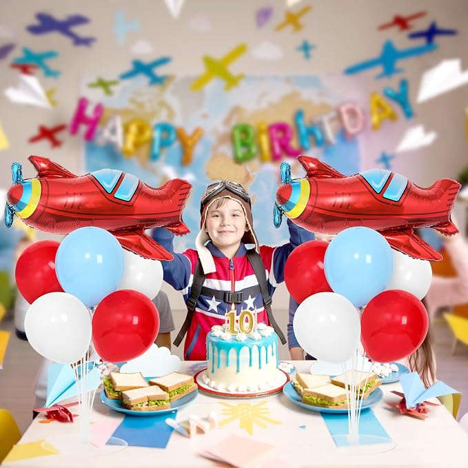 4 Sets Airplane Birthday Party Balloons Stand Kit - Image 6