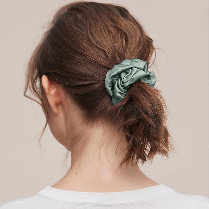 LILYSILK Silk Hair Scrunchies for Frizz & Breakage Prevention 100% Mulberry Silk Hair Ties No Damage Elastic Silk Ponytail Holders, 1Pc, Avocado Green