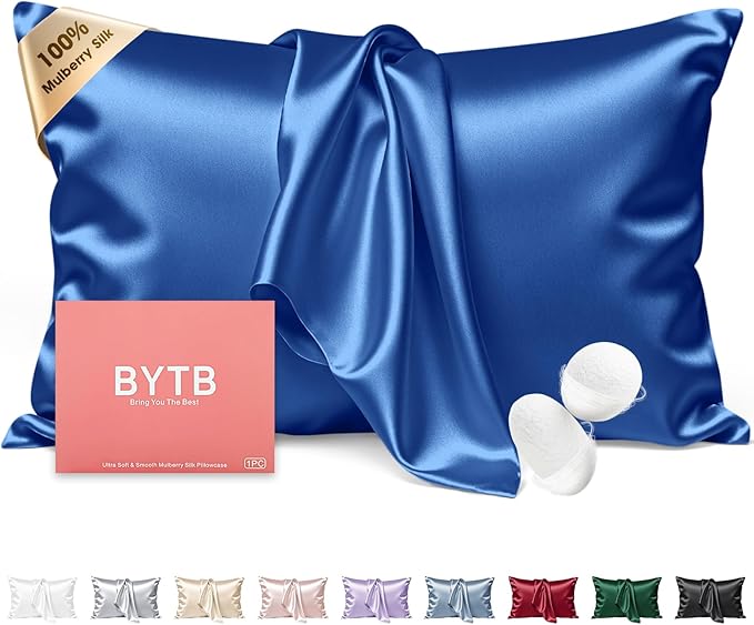 Silk Pillow Cases Standard Size 100% Mulberry Silk Pillowcase for Hair & Skin Inches 22 Momme Both Sided Grade 6A Silk Cooling Soft Breathable 20 x 26 with Hidden Zipper 1PC, Royal Blue