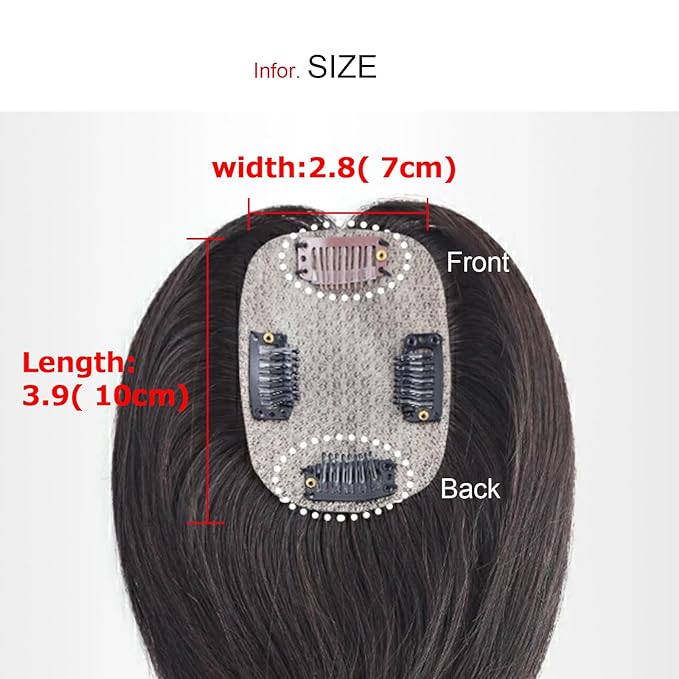 100% Human Hair Clip-on Topper - Machine Handmade Hair Pieces for Thinning Hair Loss women (25CM, BR Brown)