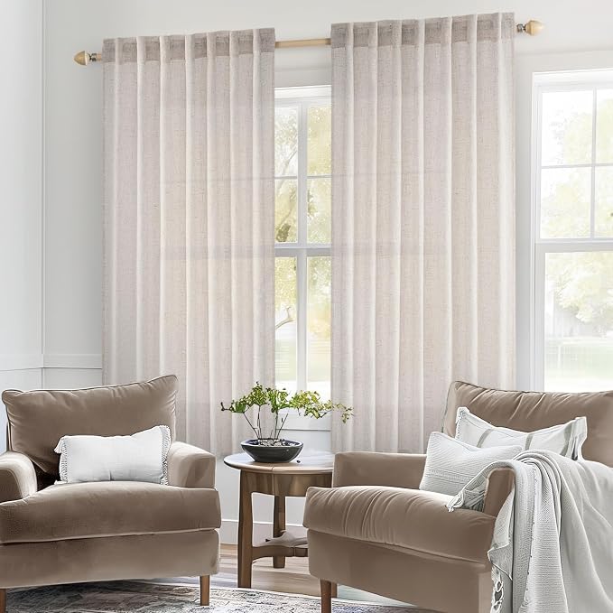 MIULEE White Linen Curtains 52x63 Inch Long 2 Panel - Image 2