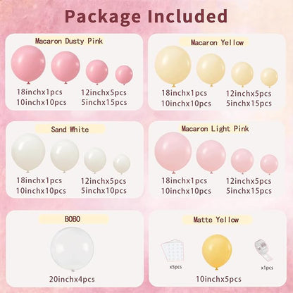 Pink Yellow White Sand Balloons Arch Kit, Party Decor | 128 Pcs Pastel Light - Image 2