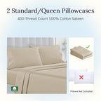 California Design Den Standard/Queen Size Pillowcase Set - 400 Thread Count Pillowcases, 100% Cotton Sateen, Set of 2 Pillow Covers, Soft and Breathable - Beige (Golden Tone)