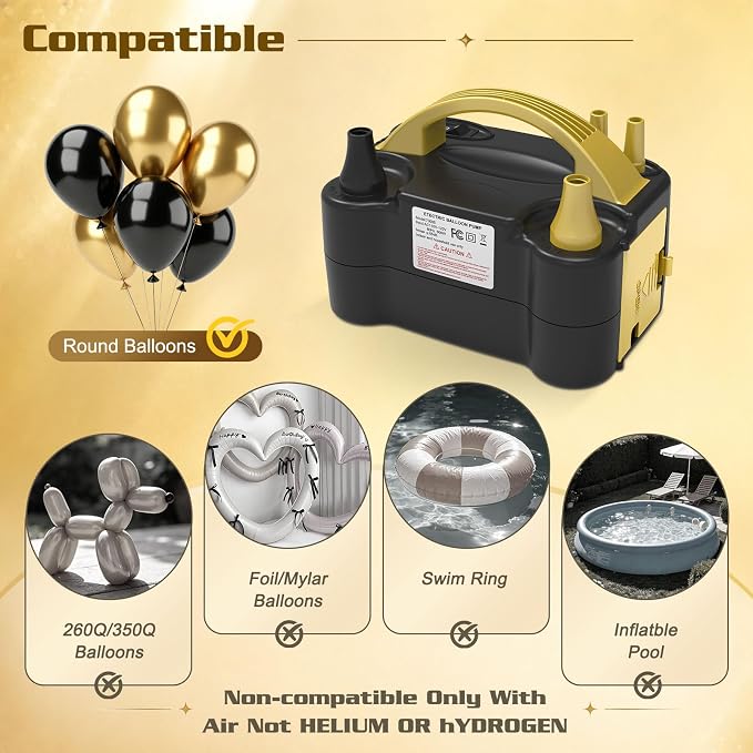 AXHJ Electric Balloon Pump, Portable Balloon Inflator, Dual Nozzle Air Pump - Image 6