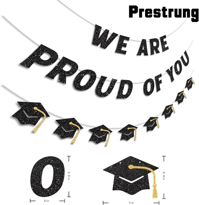 We Are So Proud of You Banner Pre-strung Black Graduation Decorations Class of - Image 2