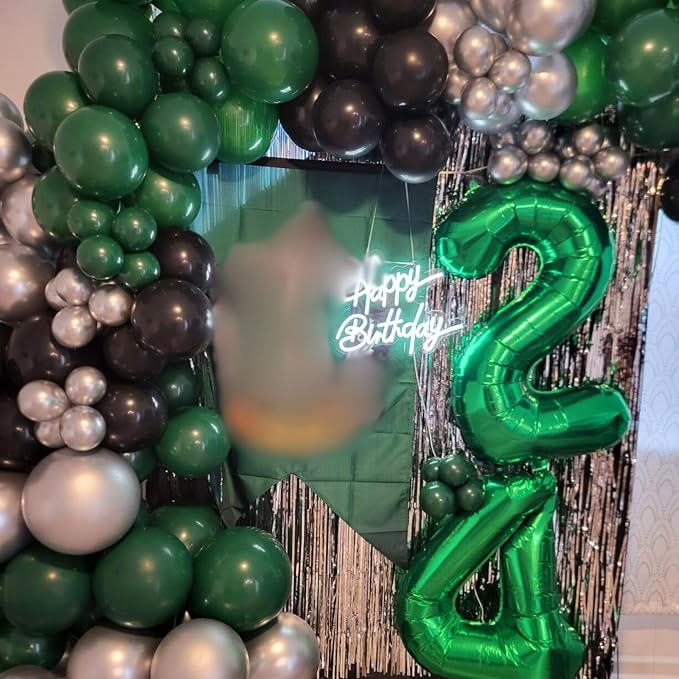 Green Black Balloons Dark Green Black Silver Confetti Balloons 35 Pcs 12 Inch - Image 6