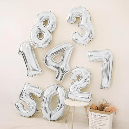 40 Inch Silver Number Balloons, Helium Mylar Foil Number Balloons - Image 6