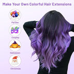 16 Pcs Colored Hair Extensions Curly Wavy Clip in Synthetic Hair Extensions,Colorful Party Highlights Hairpiece Streak for Girls Women Kids Cosplay Party Christmas Gift(Light Purple)