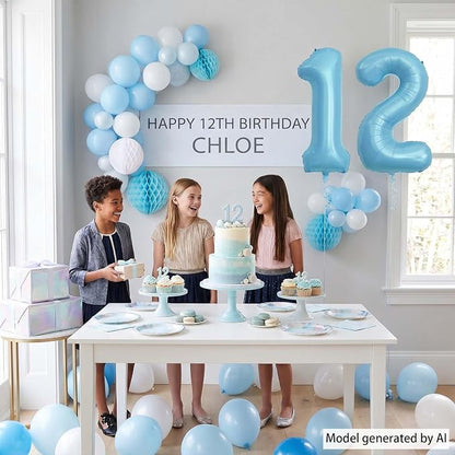 Pearlescent Blue Number 12 Balloon 40 Inch, Large Light Blue Foil 12th Birthday - Image 3