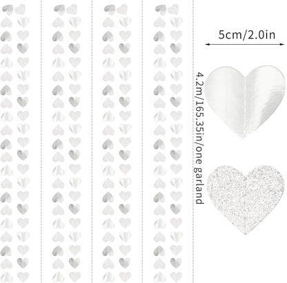 White -Silver Disco Party-Decoration Heart Garland - 52ft Birthday New Years - Image 2