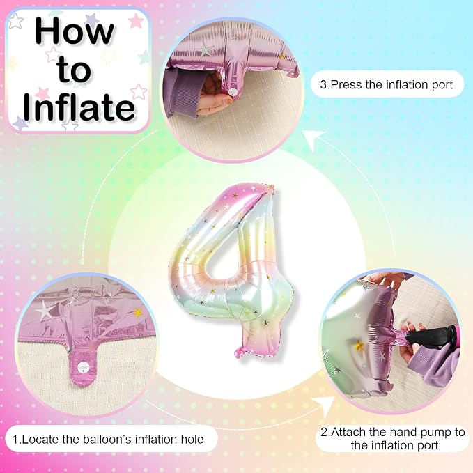 Foil 4 Balloon, Rainbow Number 4 Balloons - Image 8