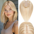 Rich Choices Hair Toppers for Women Real Human Hair 100% Human Remy Toppers NO Bangs with Thinning on Top Clip in Hairpiece 4"x4.7"Lace Base 6 Inch #18P613 Ash Blonde Highlights Bleach Blonde
