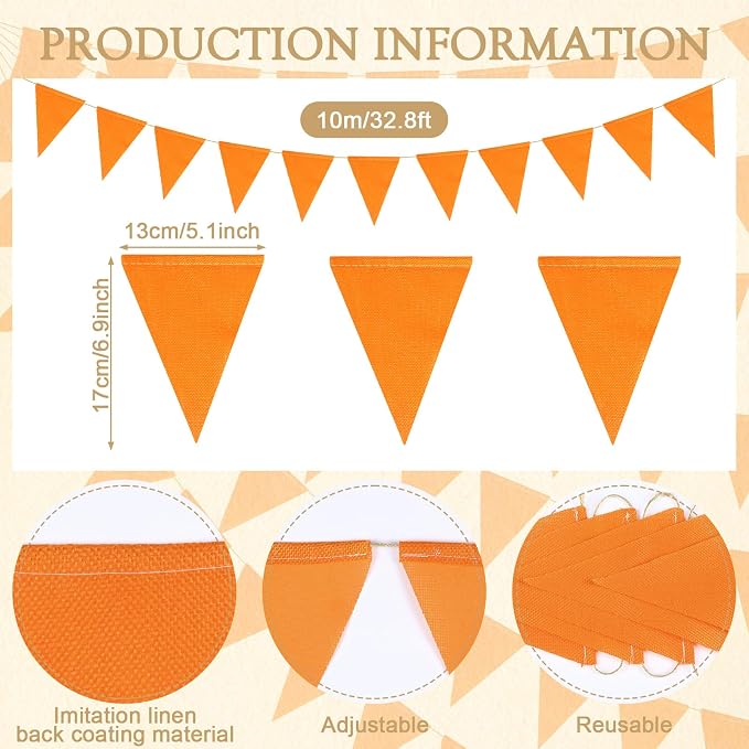 HESTYA 42 Pieces Pennant Banner Flags Orange String Hanging Fabric Hanging - Image 2