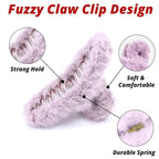 VinBee 4 PCS Faux Fur Hair Clips Large Plush Hair Catch Barrette Jaw Clamp for Women Girls Half Bun Hairpins for Thick Hair Cute Claw Clips Hair Accessories (4.5 Inch)