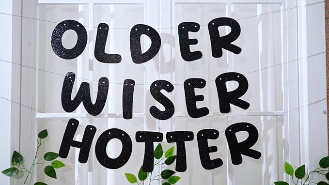Fulmoon Set of 3 Pre Strung Older Wiser Hotter Glitter Banner Funny Birthday - Image 7