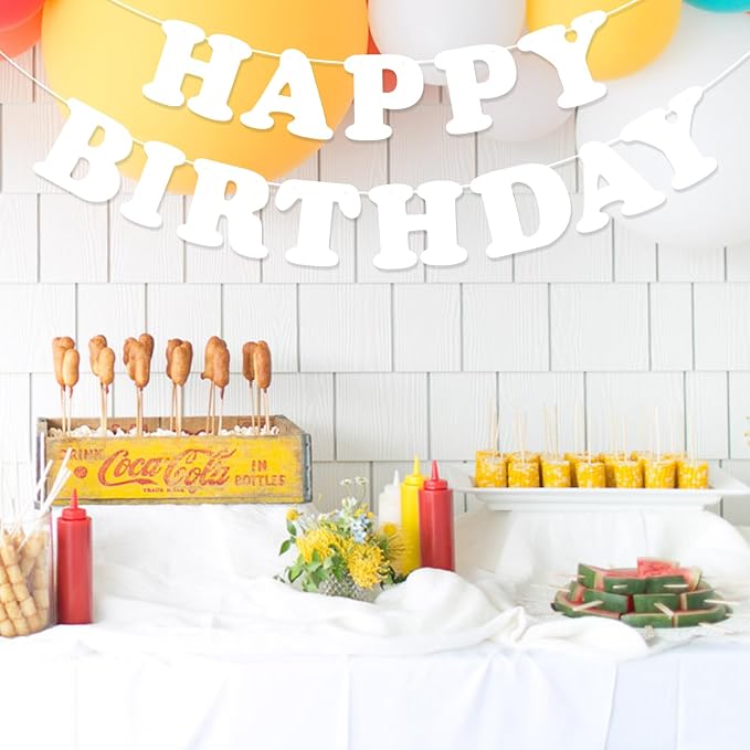 White Happy Birthday Banner Sign Happy Birthday Bunting Banner Flag Garland - Image 3