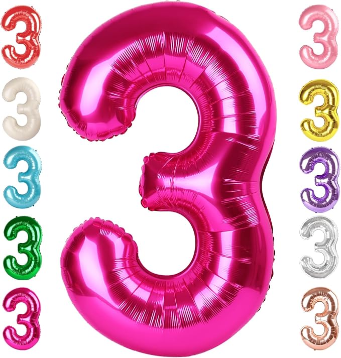 3 Balloon Numbers Birthday Decorations, 40In Hot Pink Balloons by Mluchee