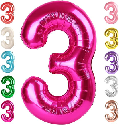 3 Balloon Numbers Birthday Decorations, 40In Hot Pink Balloons by Mluchee
