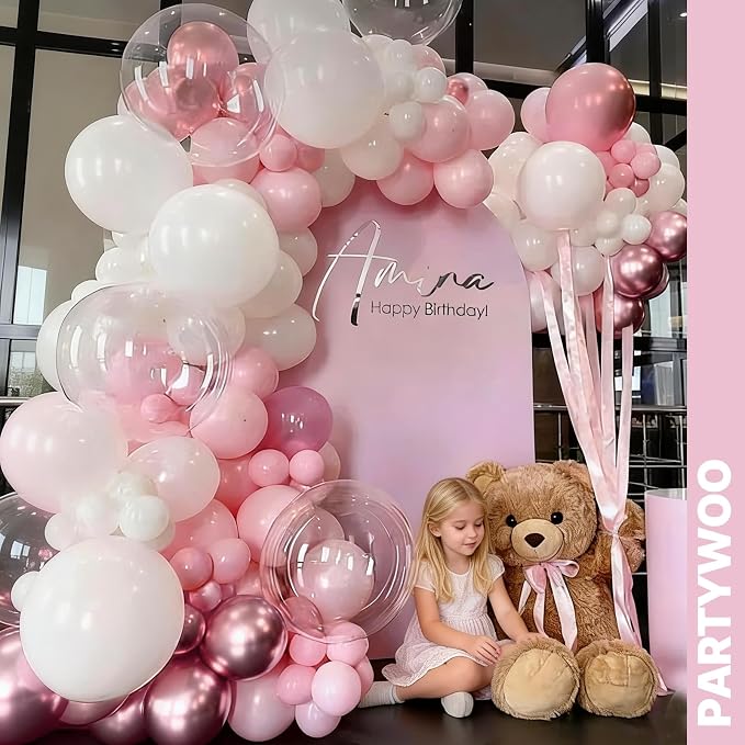 PartyWoo Pink and White Balloons 66pcs Metallic Pearl Pink White Balloons | - Image 4