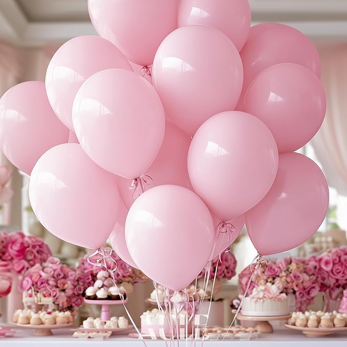 AULE 50Pcs Latex 12 Inch Macaron Pink Balloons Light Pink | Helium Party Happy - Image 4
