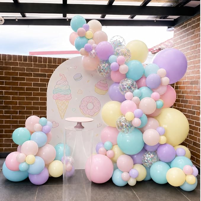 Pastel Balloons, 12 Inch Rainbow Macaron Pink Blue Teal Yellow Purple Apricot - Image 4