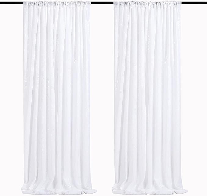 White Sequin Backdrop 2 Panels Curtains 2FTx8FT Glitter Party Backdrop | by QueenDream