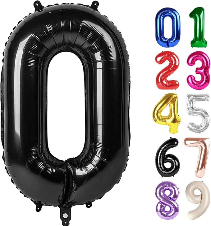 0 Balloon - Black Birthday Number Balloons, 40 Inch Decorations Men Women | by ALPHADELTAPI