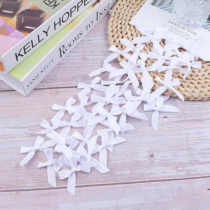 White Mini Bows 1.57" 100PCS Small Satin Ribbon Bows - Image 5
