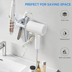 Hair Dryer Holder Wall Mounted,Blow Dryer, Curling Iron, Straightener Holder 3 in 1 Bathroom Metal Hair Tool Organizer Rack-Matte White-2