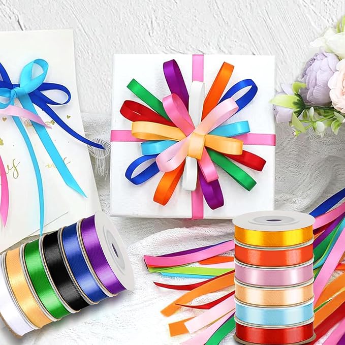 Rainbow Satin Ribbon, 12 Colors 3/8 Inch x 12 Rolls | Total 120 Yards, Colorful - Image 6