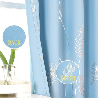 Sky Blue Blackout Curtains for Living Room, Room Darkening Silver Palm Tree - Image 4