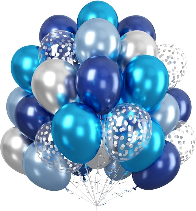 Paready Blue Silver Balloons Set, 12 Inch Confetti Silver Pearl Dark Blue Latex by Paready