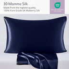 Mulberry Park 30 Momme 100% Pure Mulberry Silk Pillowcase - Luxury Charmeuse Weave for Hair and Skin, Cooling Silk Pillow Cover for Beauty Sleep - Standard Size 20"x26" / Navy