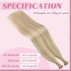 YoungSee I Tip Hair Extensions Human Hair Blonde Itip Hair Extensions Real Human Hair Ash Blonde Highlights Bleach Blond I Tip Hair Extension 22 Inch 50s 50g I-Tip Real Human Hair Extension