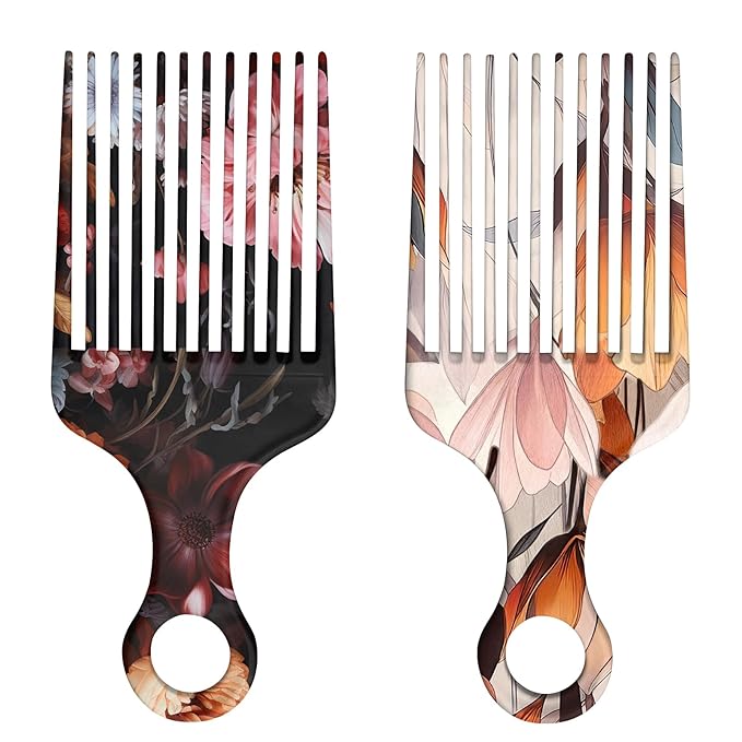 2 Pcs Afro Pick Comb for Natural Curly Hair,Portable Styling Hair Pick for Travel,Anti-Static,Cute Afro Comb for Women Men and Girls(Black-T8)