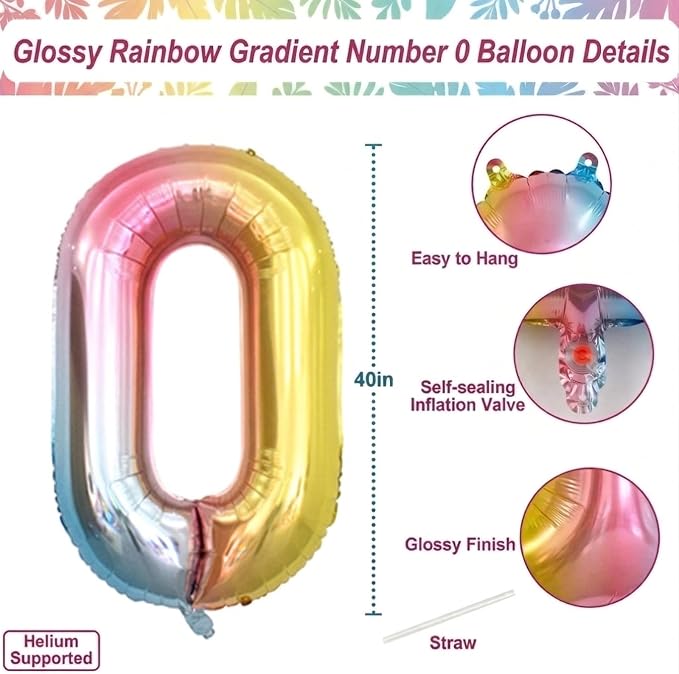 Rainbow Ombre Number 0 Balloon 40 Inch, Pastel Foil - Image 4