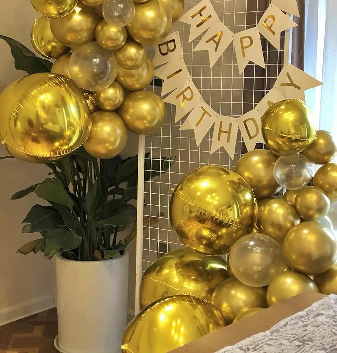 10 Pcs 22 Inch Gold Mylar Balloons, Large 4D Giant Round Foil Balloon Big - Image 3