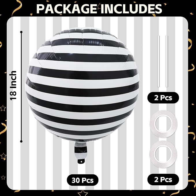 TONIFUL 30Pcs 18 Inch Round Balloons Large Black White Round Shape Foil - Image 2