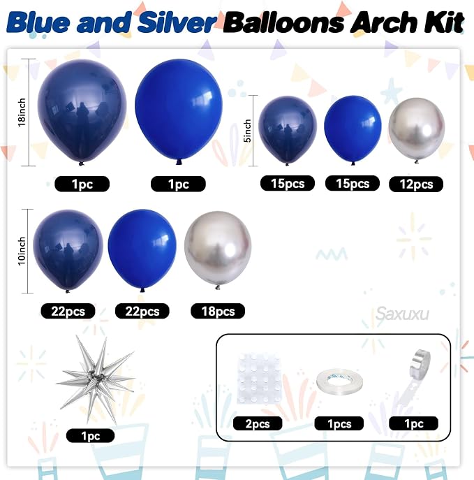 Blue And Silver Balloon Arch Kit, Dark Navy Balloons - Image 2